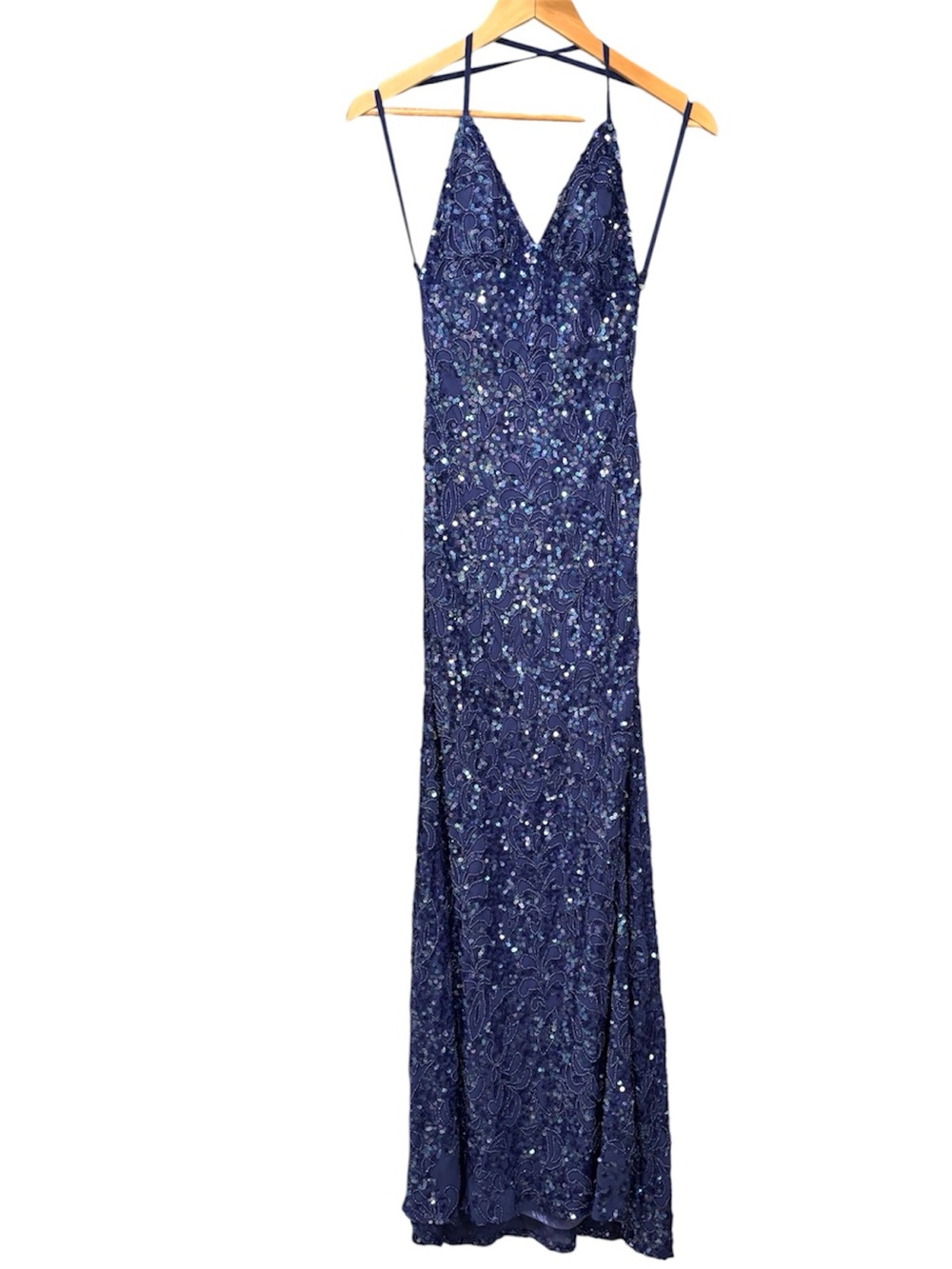 Scala Navy Sequined Strapless Evening Gown Size 2